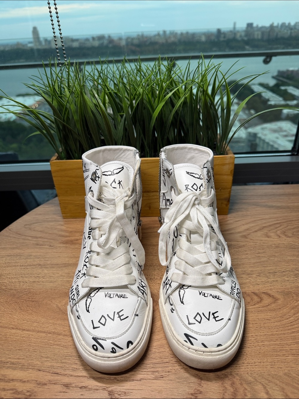 White High-Top Graphic Sneakers -